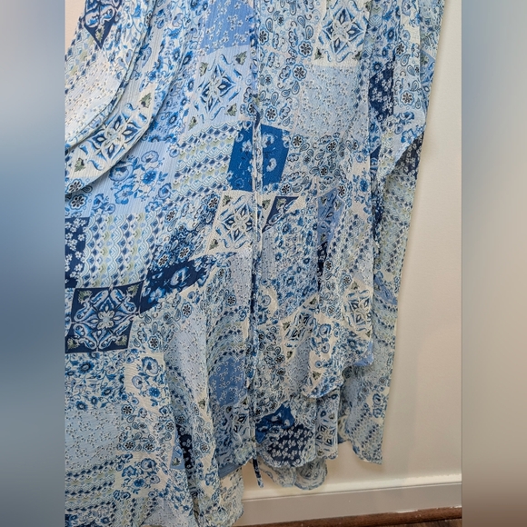 Maison Tara Blue Patchwork Floral Midi Dress Size 12 Cottagecore Wrap Boho - Picture 6 of 10